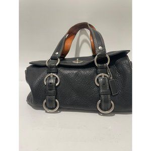 COACH WOMENS PEBBLED BLACK LEATHER WITH SILVER RINGS HANDBAG